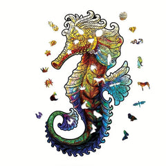 Handsome Seahorse Irregular Wooden Puzzle With Wooden Box