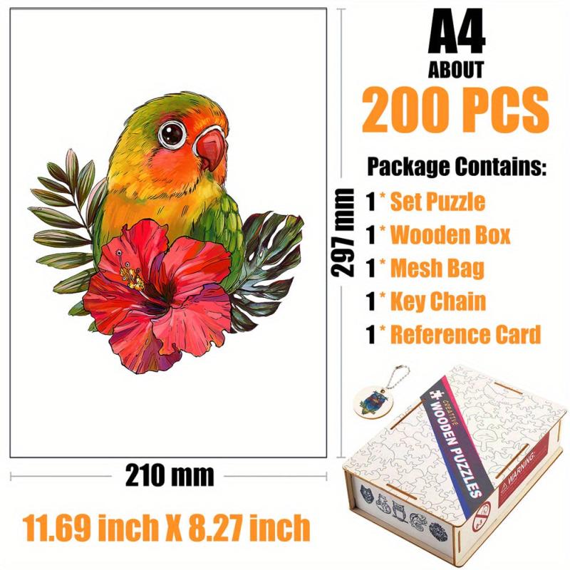 Colorful Parrot Wood Puzzle in Box