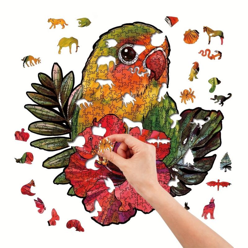 Colorful Parrot Wood Puzzle in Box