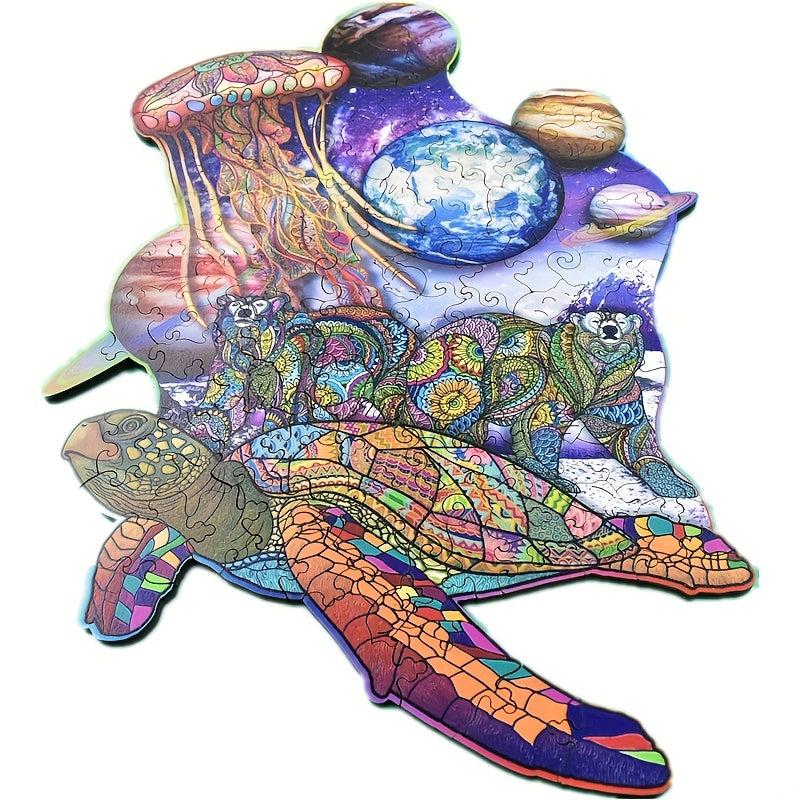 Sea Turtle Wooden Jigsaw Puzzle Planet Space Educational Toy