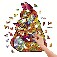 Fox Mother And Child Wooden Puzzle With Box