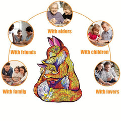 Fox Mother And Child Wooden Puzzle With Box