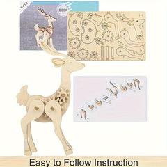 Wooden Animal Puzzles 3D Crafts DIY Brain Teasers Perfect Room Decoration