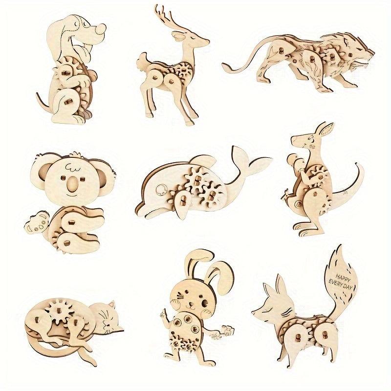 Wooden Animal Puzzles 3D Crafts DIY Brain Teasers Perfect Room Decoration