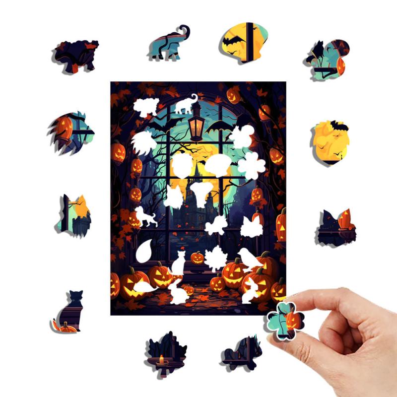 Halloween Animal Shaped Wood Puzzles Unique Wooden Toys