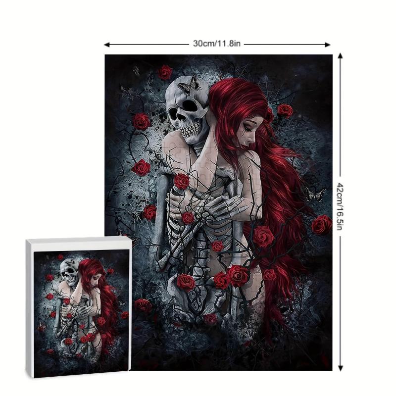 Wooden Jigsaw Puzzle 300 Pieces Skeleton And Girl Large Puzzle With Poster