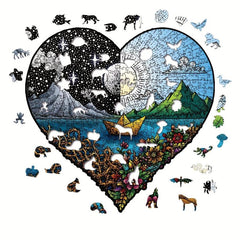 Sun Moon Love Irregular Wooden Puzzle With Wooden Box