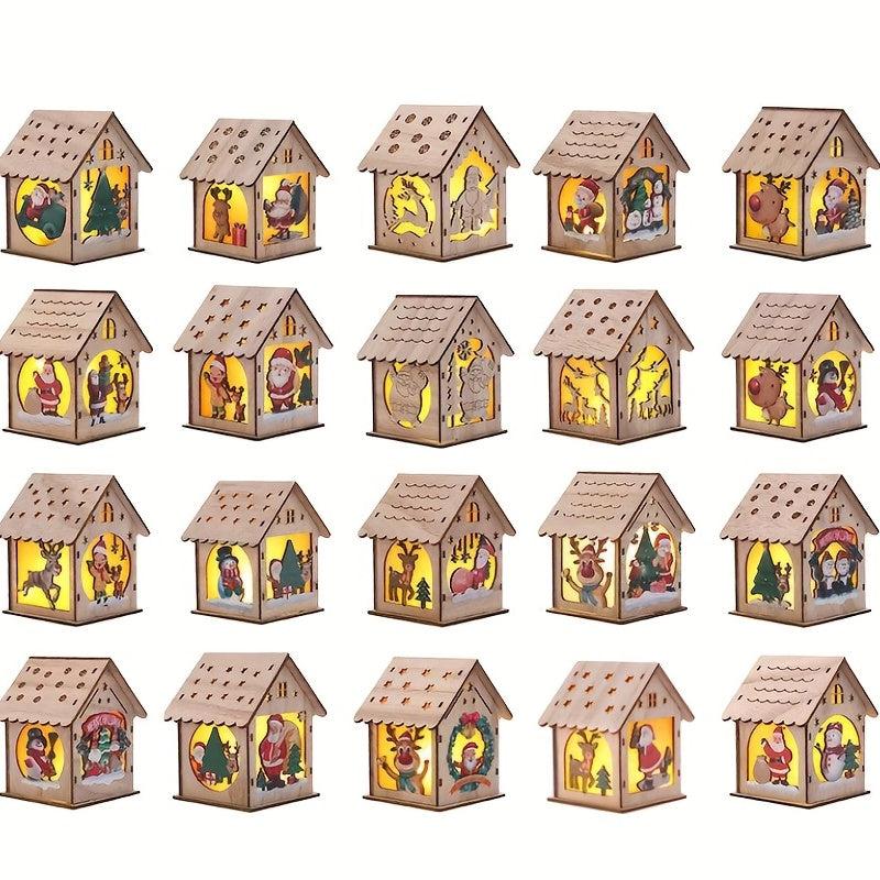 Wooden Puzzle Hut Christmas Ornament LED Lighting Luminous Wooden Hut