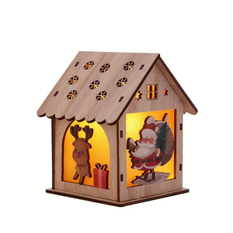 Wooden Puzzle Hut Christmas Ornament LED Lighting Luminous Wooden Hut