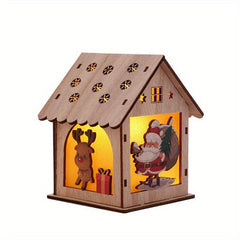 Wooden Puzzle Hut Christmas Ornament LED Lighting Luminous Wooden Hut