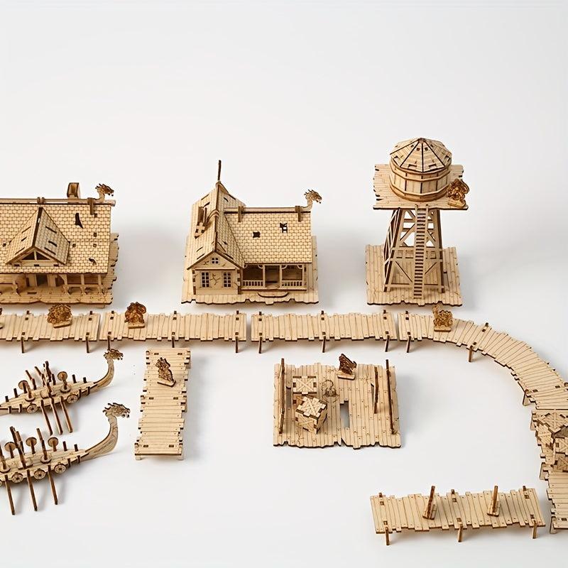 3D Wooden Puzzle Fishing Village House Model Toy