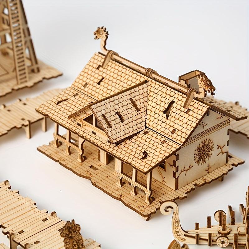 3D Wooden Puzzle Fishing Village House Model Toy