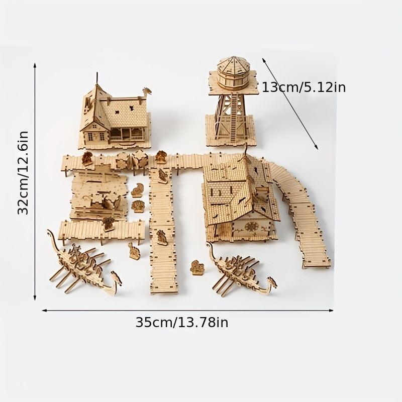 3D Wooden Puzzle Fishing Village House Model Toy