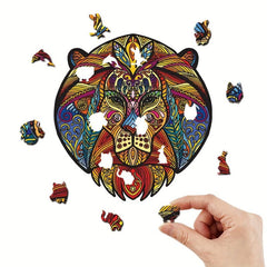 Wooden Animal Puzzle Toy Lion Pattern Wall Hanging Model