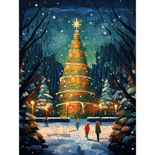 3D Wooden Puzzle Model Assembly Snowy Christmas Tree Pattern