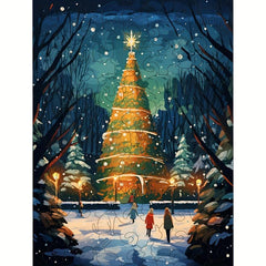 3D Wooden Puzzle Model Assembly Snowy Christmas Tree Pattern