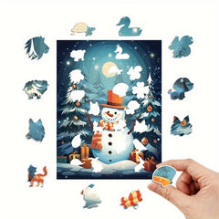 3D Snowman Pattern Wooden Puzzle - Halloween Christmas Thanksgiving Gift