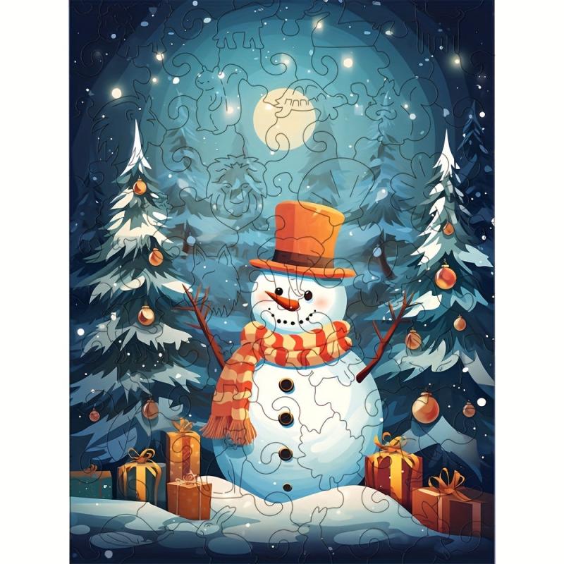 3D Snowman Pattern Wooden Puzzle - Halloween Christmas Thanksgiving Gift