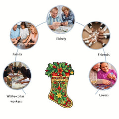 Christmas Stocking Wooden Puzzle Art Jigsaw Puzzles Toys Gift Home Decor