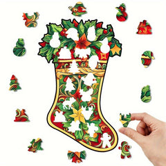Christmas Stocking Wooden Puzzle Art Jigsaw Puzzles Toys Gift Home Decor