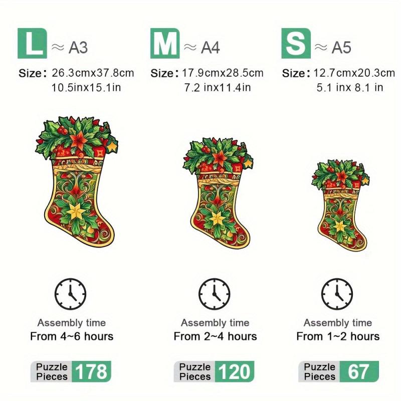Christmas Stocking Wooden Puzzle Art Jigsaw Puzzles Toys Gift Home Decor