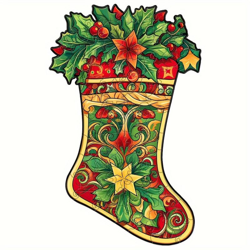 Christmas Stocking Wooden Puzzle Art Jigsaw Puzzles Toys Gift Home Decor