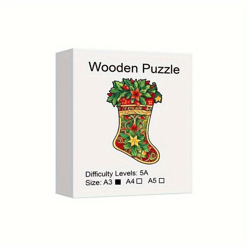 Christmas Stocking Wooden Puzzle Art Jigsaw Puzzles Toys Gift Home Decor