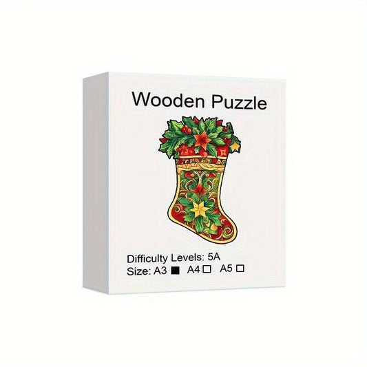 Christmas Stocking Wooden Puzzle Art Jigsaw Puzzles Toys Gift Home Decor