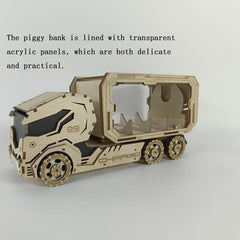 3D Piggy Bank Truck Wooden Puzzle - DIY Assembly Toy