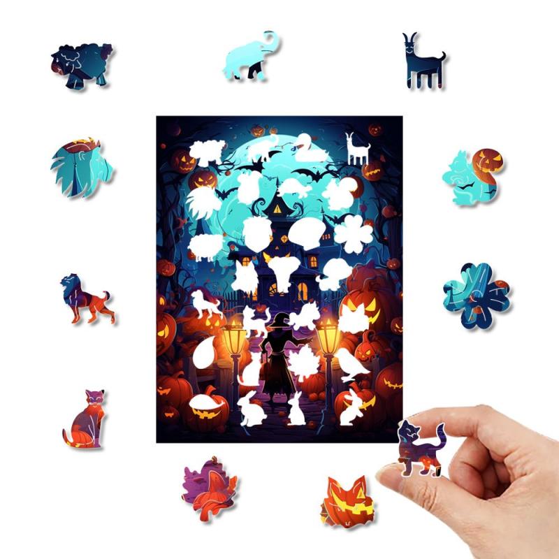 Halloween Witch Castle Jigsaw Puzzle Unique Shape High-Quality Wooden Puzzle