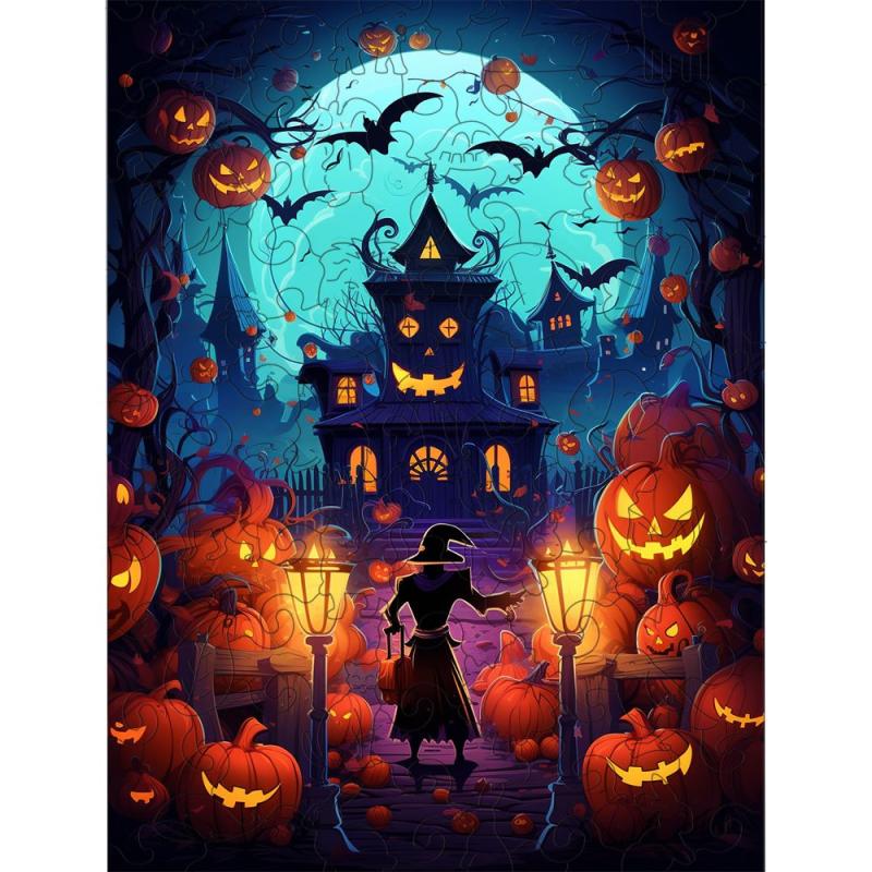 Halloween Witch Castle Jigsaw Puzzle Unique Shape High-Quality Wooden Puzzle