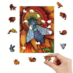 Wooden Animal Puzzle Bee Flower Pattern Wall Hanging Toy