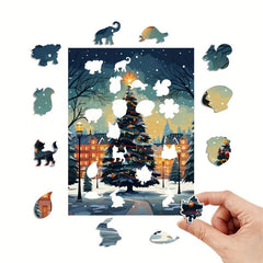 3D Wooden Puzzle Christmas Tree Snow Scene Model - 4mm Thickness