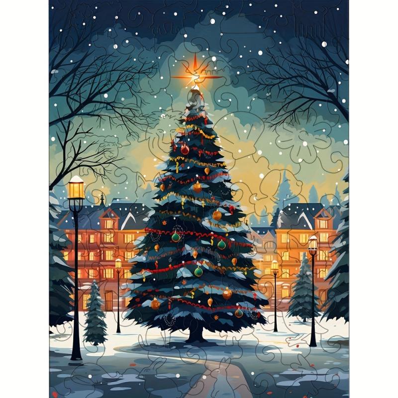 3D Wooden Puzzle Christmas Tree Snow Scene Model - 4mm Thickness