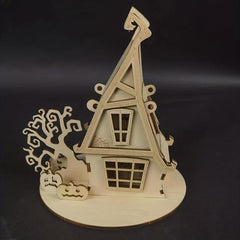 Halloween Party Wooden Puzzle Witch House Decor