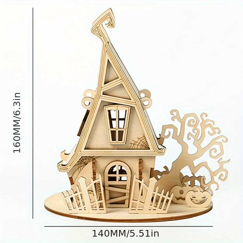 Halloween Party Wooden Puzzle Witch House Decor