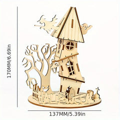 3D Wooden Puzzle Halloween House Educational Assembly Toy