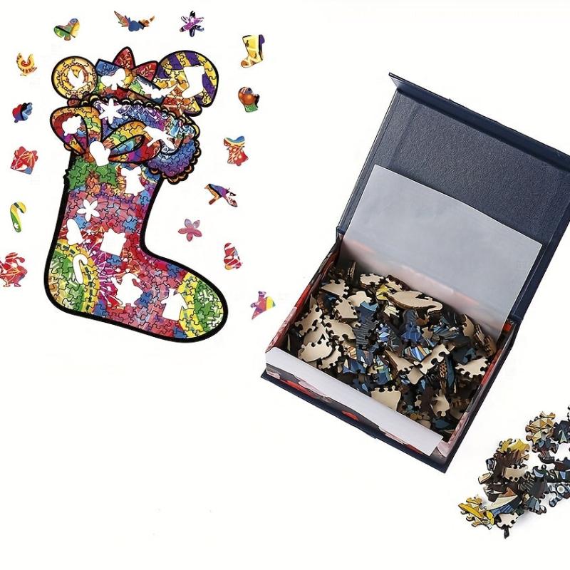 Magic Christmas Socks Wooden Puzzle Game With Animal Pieces
