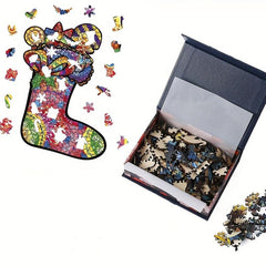 Magic Christmas Socks Wooden Puzzle Game With Animal Pieces