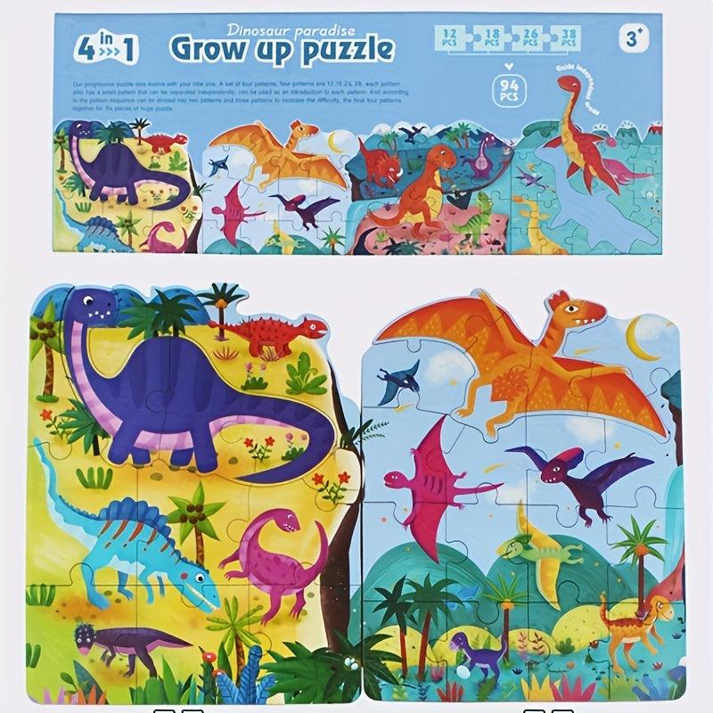 Montessori 4-in-1 Growth Puzzle Princess Dinosaur Animal Transportation