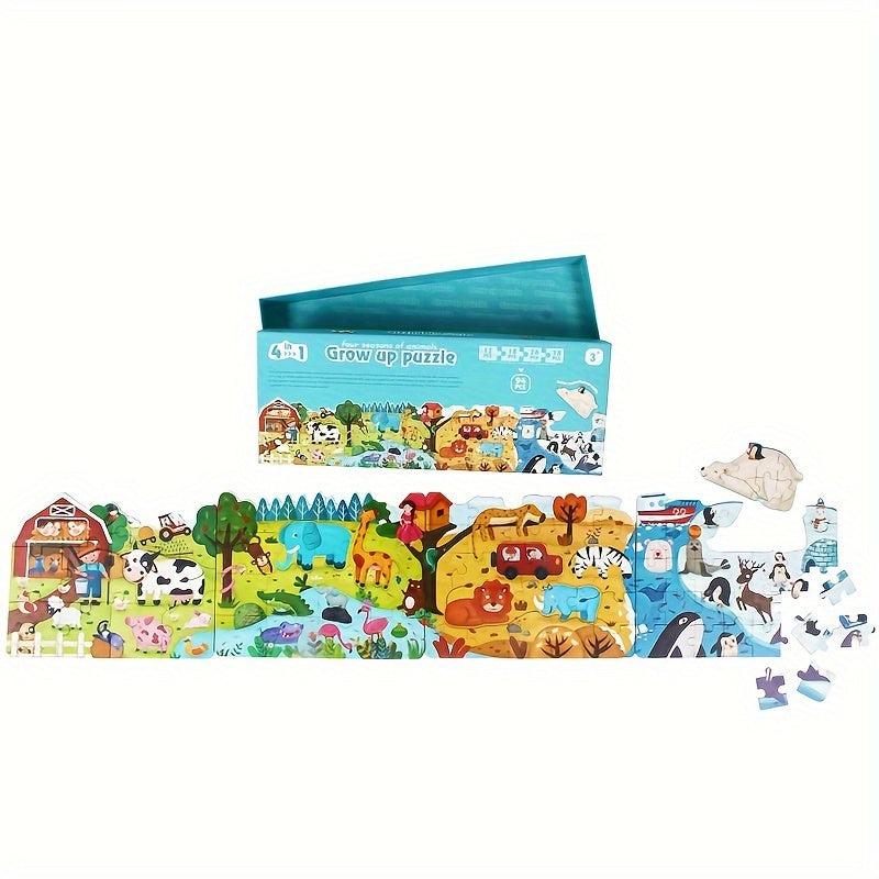 Montessori 4-in-1 Growth Puzzle Princess Dinosaur Animal Transportation