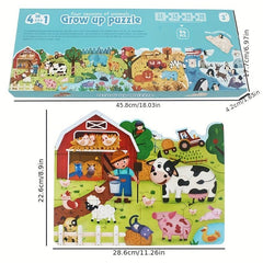 Montessori 4-in-1 Growth Puzzle Princess Dinosaur Animal Transportation
