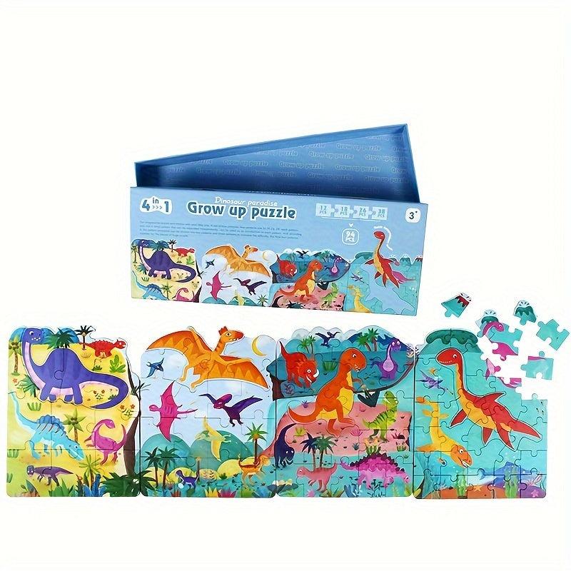 Montessori 4-in-1 Growth Puzzle Princess Dinosaur Animal Transportation