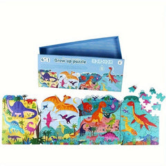 Montessori 4-in-1 Growth Puzzle Princess Dinosaur Animal Transportation