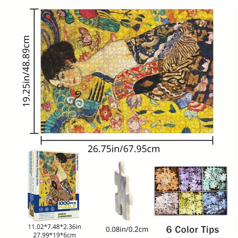 1000 Piece Jigsaw Puzzle Klimt Lady with Fan + Glue Sheets