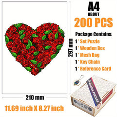 Rose Love Irregular Wood Puzzle With Wooden Box Educational Puzzle