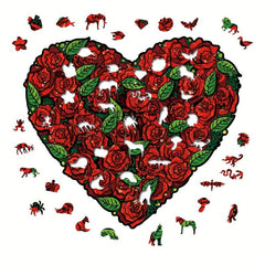 Rose Love Irregular Wood Puzzle With Wooden Box Educational Puzzle