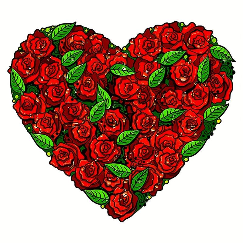 Rose Love Irregular Wood Puzzle With Wooden Box Educational Puzzle