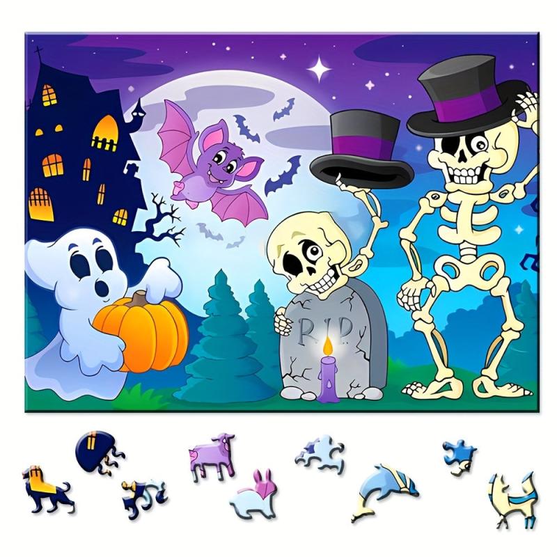 Wooden Halloween Jigsaw Puzzle Toy, Stress Relief Animal Irregular Gift Wrap