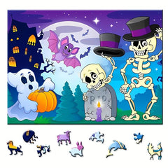 Wooden Halloween Jigsaw Puzzle Toy, Stress Relief Animal Irregular Gift Wrap